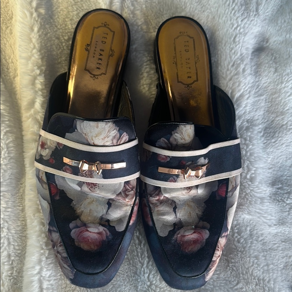 Ted Baker Blue and Pink Mules with Metallic Detail